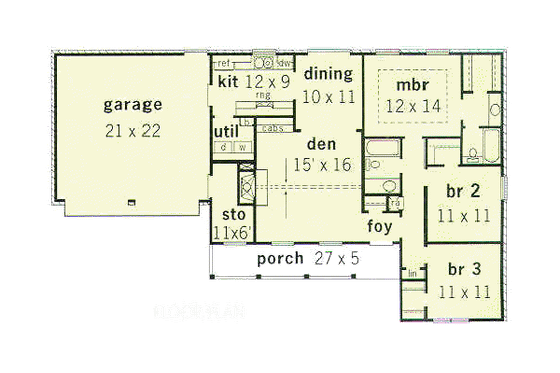 Floor Plan - Main Floor for Traditional House Plan #16-108 - 3 bed, 2 bath