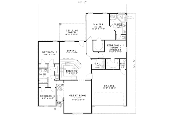 Floor Plan - Main Floor for Traditional House Plan #17-2094 - 4 bed, 2 bath