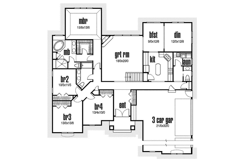 House Blueprint - Floor Plan - Main Floor for Traditional House Plan #435-19 - 4 bed, 2 bath