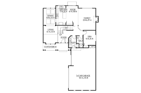 Floor Plan - Main Floor for Craftsman House Plan #132-263 - 3 bed, 3 bath