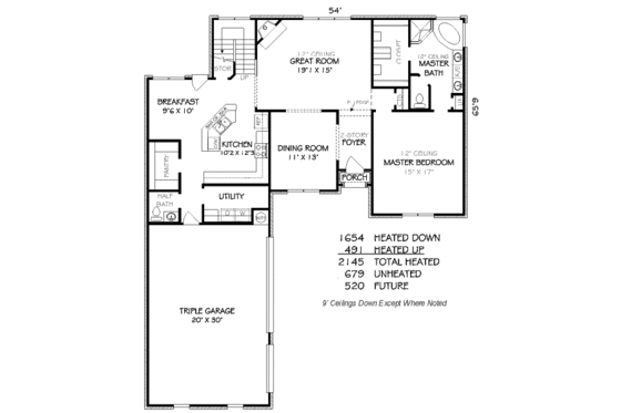 Floor Plan - Main Floor for European House Plan #424-108 - 3 bed, 2.5 bath
