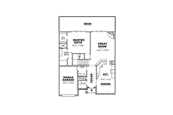 Floor Plan - Main Floor for Craftsman House Plan #34-235 - 3 bed, 3.5 bath