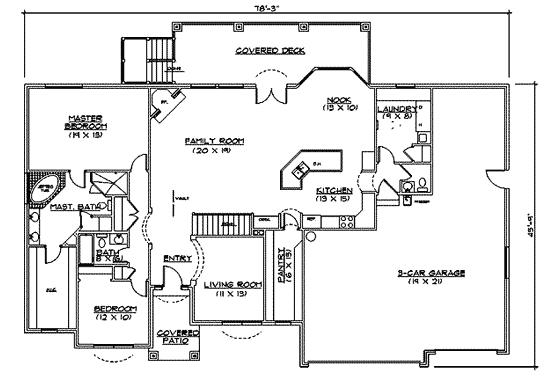 Floor Plan - Main Floor for Ranch House Plan #5-136 - 2 bed, 2.5 bath