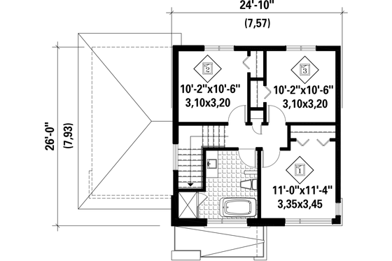 Floor Plan - Upper Floor for Contemporary House Plan #25-4390 - 3 bed, 1 bath
