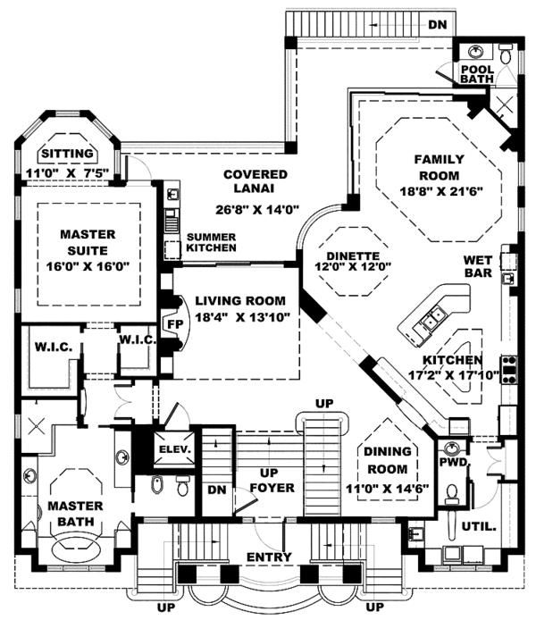 Architectural House Design - Mediterranean Floor Plan - Main Floor Plan #1017-110