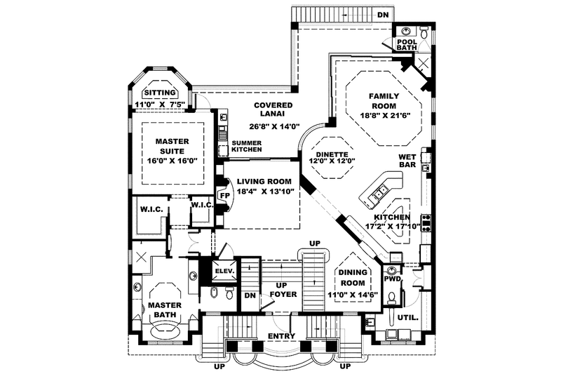 Home Plan - Floor Plan - Main Floor for Mediterranean House Plan #1017-110 - 4 bed, 5.5 bath