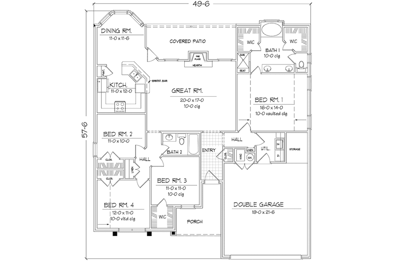 Dream House Plan - Floor Plan - Main Floor for Country House Plan #42-697 - 4 bed, 2 bath