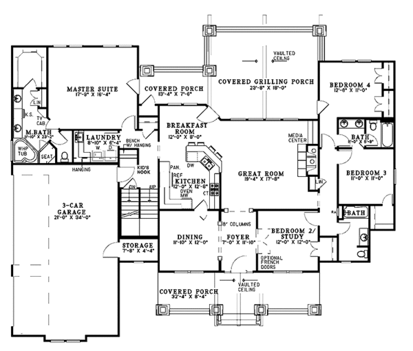 House Plan Design - Craftsman Floor Plan - Main Floor Plan #17-3322
