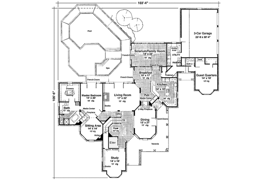 Floor Plan - Main Floor for European House Plan #410-3573 - 5 bed, 5.5 bath