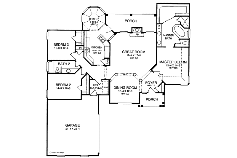 House Blueprint - Floor Plan - Main Floor for European House Plan #952-158 - 3 bed, 2 bath