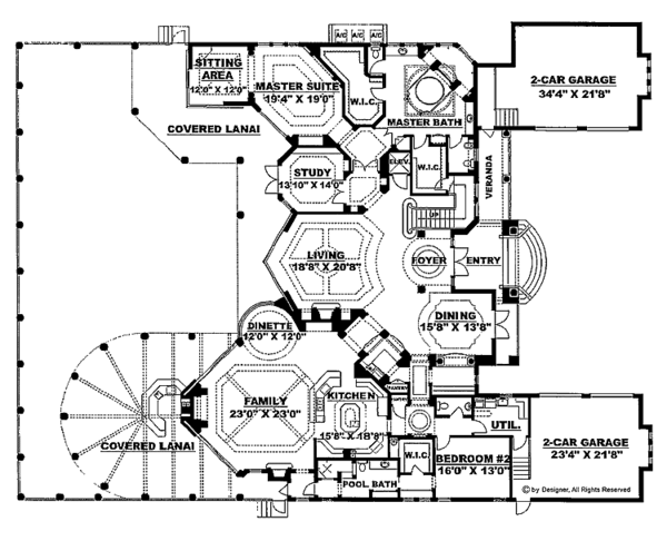 Architectural House Design - Mediterranean Floor Plan - Main Floor Plan #1017-1