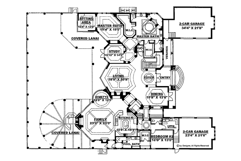 Architectural House Design - Floor Plan - Main Floor for Mediterranean House Plan #1017-1 - 5 bed, 5.5 bath