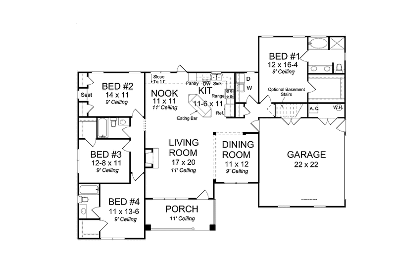 House Blueprint - Floor Plan - Main Floor for Traditional House Plan #513-2142 - 4 bed, 3 bath