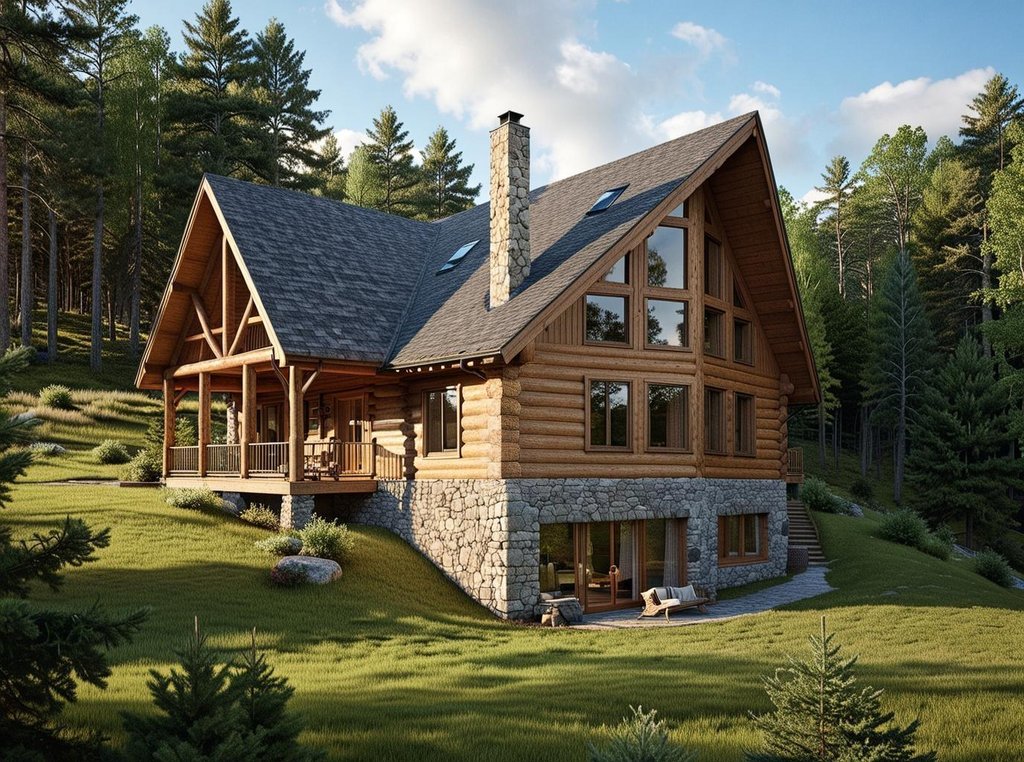 Exterior - Front Elevation 2 for Log House Plan #117-399 - 3 bed, 2 bath
