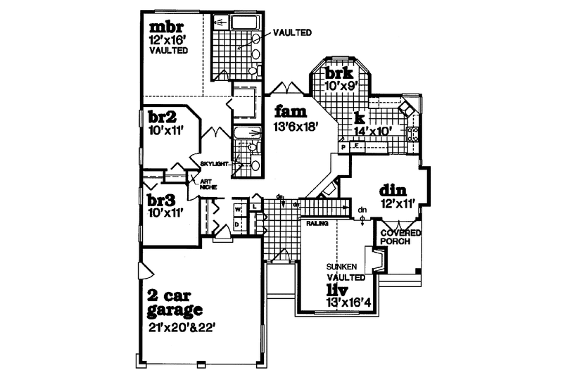 House Blueprint - Floor Plan - Main Floor for Mediterranean House Plan #47-939 - 3 bed, 2 bath