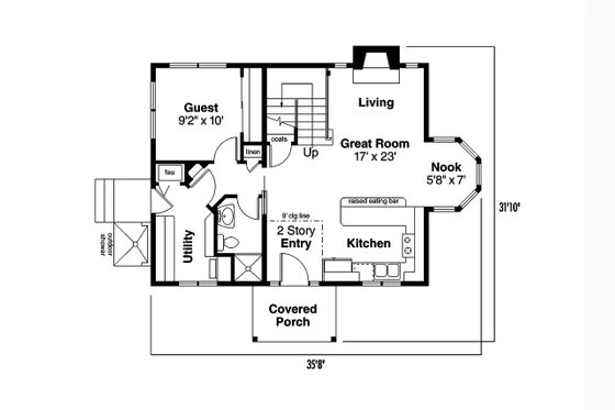 Floor Plan - Main Floor for Farmhouse House Plan #124-293 - 2 bed, 2 bath