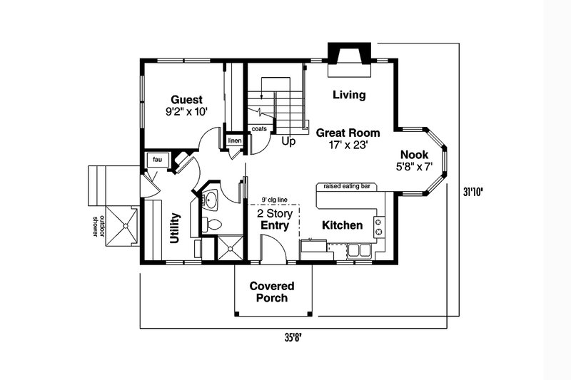 Home Plan - Floor Plan - Main Floor for Farmhouse House Plan #124-293 - 2 bed, 2 bath