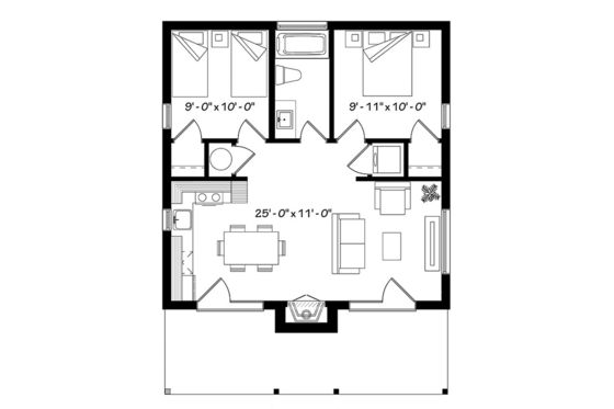 Floor Plan - Main Floor for Contemporary House Plan #23-2605 - 2 bed, 1 bath