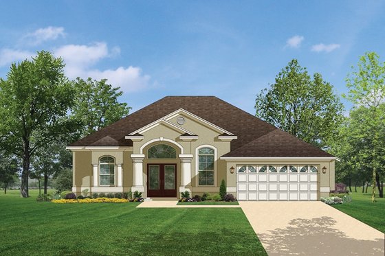 Exterior - Front Elevation 3 for Mediterranean House Plan #1058-35 - 3 bed, 2 bath
