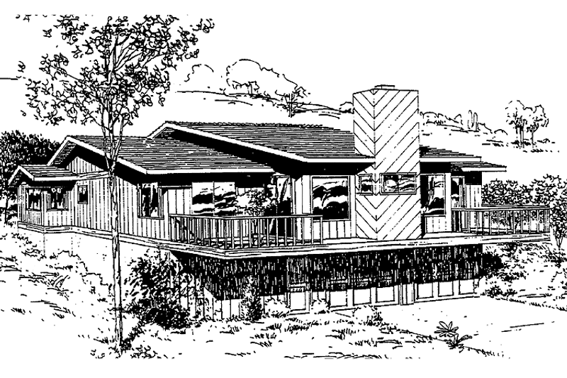 Home Plan - Exterior - Front Elevation 3 for Contemporary House Plan #60-736 - 4 bed, 2 bath