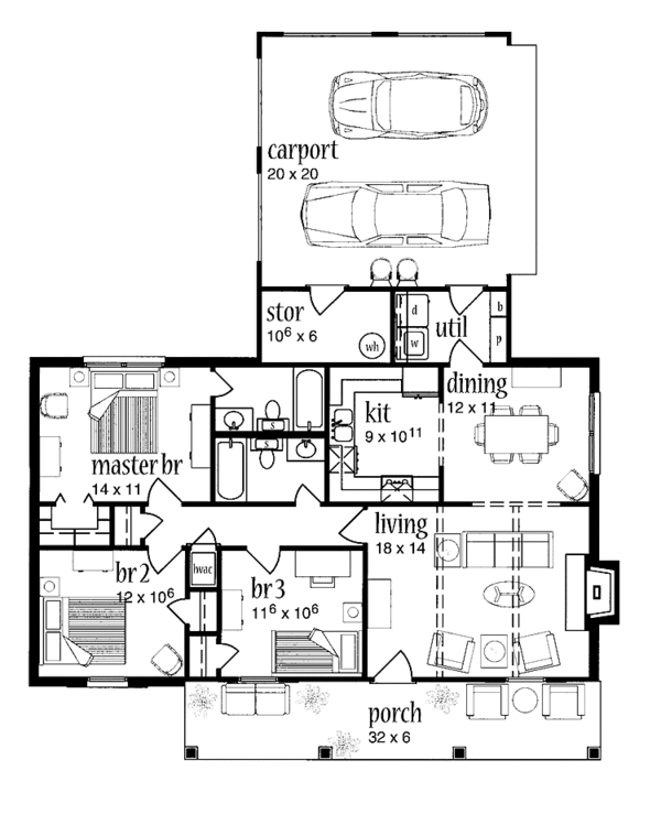 Architectural House Design - Ranch Floor Plan - Main Floor Plan #36-551