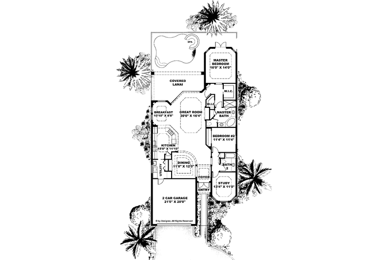 Home Plan - Floor Plan - Main Floor for Mediterranean House Plan #1017-82 - 2 bed, 2 bath