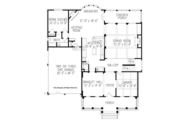 House Blueprint - Floor Plan - Main Floor for Colonial House Plan #54-357 - 5 bed, 4 bath