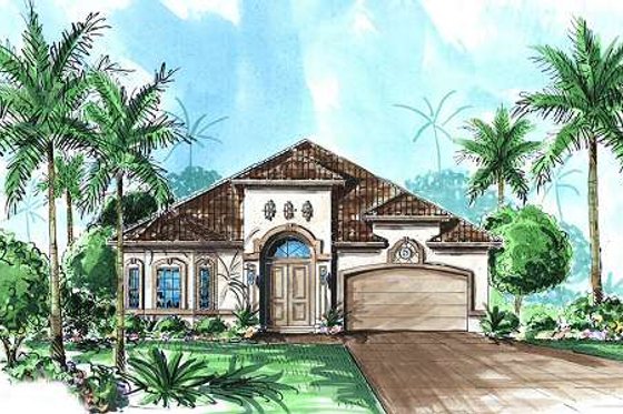 Exterior - Front Elevation for Mediterranean House Plan #27-348 - 4 bed, 3 bath
