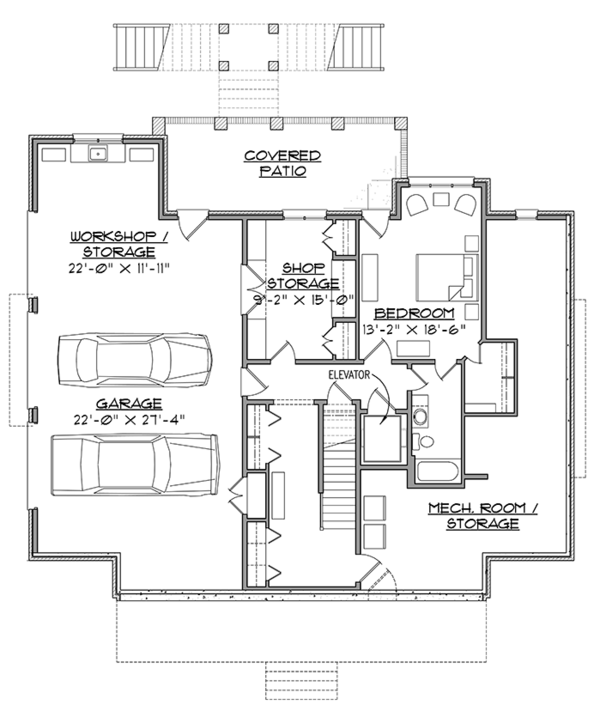 Southern Floor Plan - Lower Floor Plan #1054-19