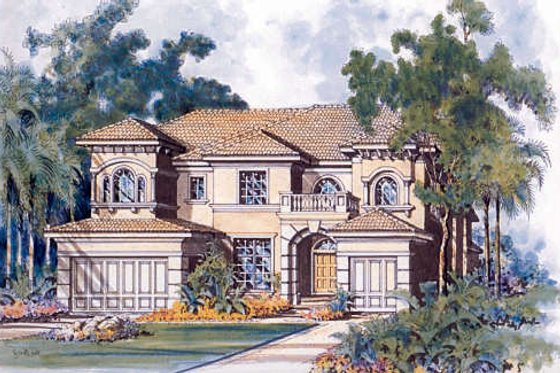 Exterior - Front Elevation for Mediterranean House Plan #420-292 - 4 bed, 5.5 bath