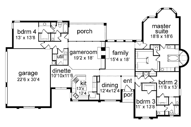 Home Plan - Floor Plan - Main Floor for Traditional House Plan #84-710 - 4 bed, 3 bath