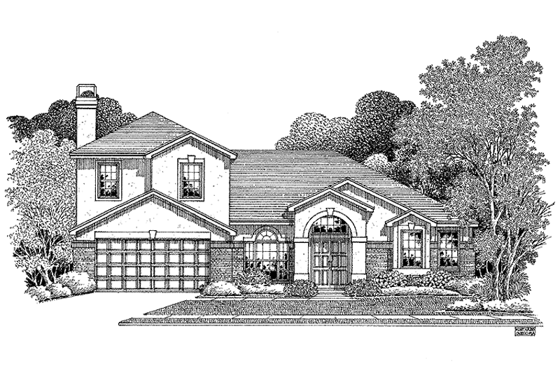 House Blueprint - Exterior - Front Elevation 3 for Mediterranean House Plan #999-107 - 4 bed, 2.5 bath