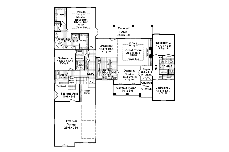 Architectural House Design - Floor Plan - Main Floor for Country House Plan #21-412 - 4 bed, 3 bath
