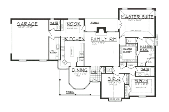 Floor Plan - Main Floor for Traditional House Plan #62-109 - 3 bed, 2.5 bath