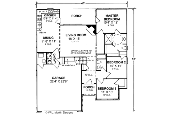Floor Plan - Main Floor for Traditional House Plan #20-380 - 3 bed, 2 bath