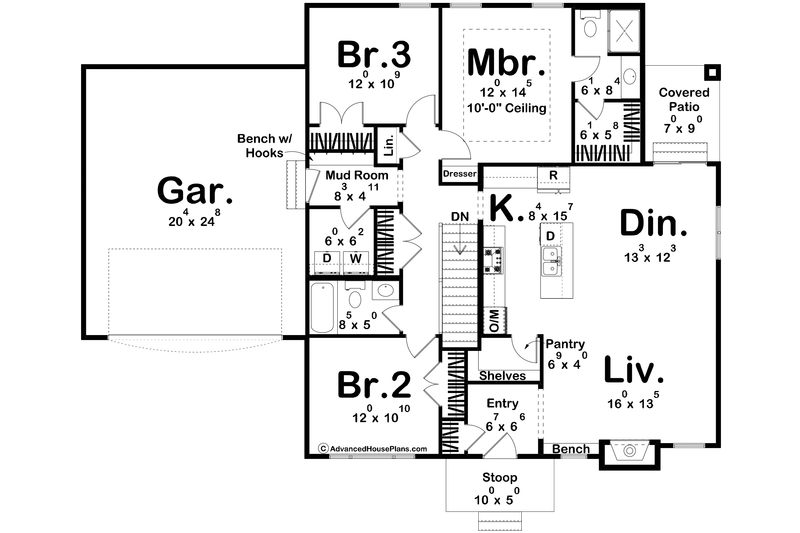 Home Plan - Floor Plan - Main Floor for Cottage House Plan #455-429 - 3 bed, 2 bath