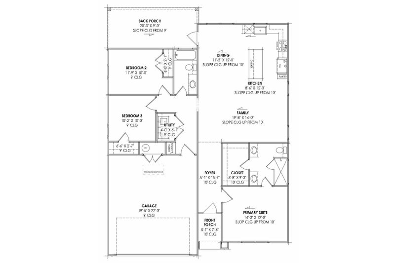 House Blueprint - Floor Plan - Main Floor for Modern House Plan #1096-189 - 3 bed, 2 bath