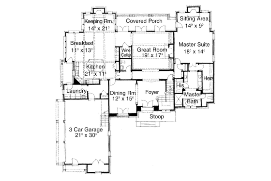 Floor Plan - Main Floor for European House Plan #429-39 - 4 bed, 4.5 bath