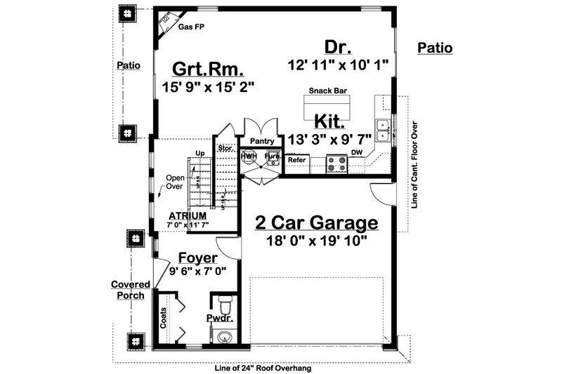 Dream House Plan - Floor Plan - Main Floor for Prairie House Plan #126-225 - 3 bed, 3 bath