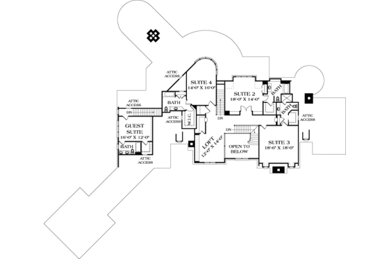 Floor Plan - Upper Floor for European House Plan #453-50 - 5 bed, 6.5 bath