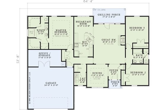 Floor Plan - Main Floor for Traditional House Plan #17-3275 - 3 bed, 2 bath