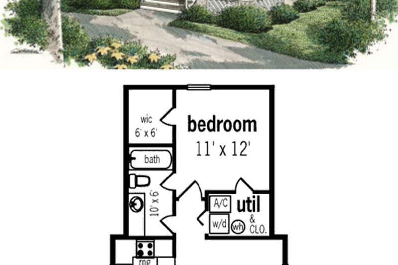 Architectural House Design - 559sft tiny beach cottage 1bed 1bath plan 45-334