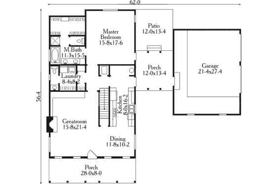 Floor Plan - Main Floor for Country House Plan #406-164 - 3 bed, 2.5 bath