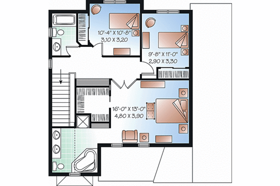 Floor Plan - Upper Floor for Farmhouse House Plan #23-2257 - 3 bed, 2.5 bath
