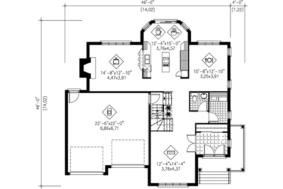 Floor Plan - Main Floor for European House Plan #25-266 - 4 bed, 2.5 bath