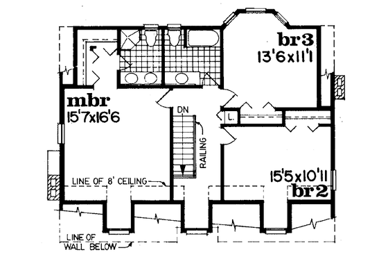 Floor Plan - Upper Floor for Colonial House Plan #47-155 - 3 bed, 2.5 bath