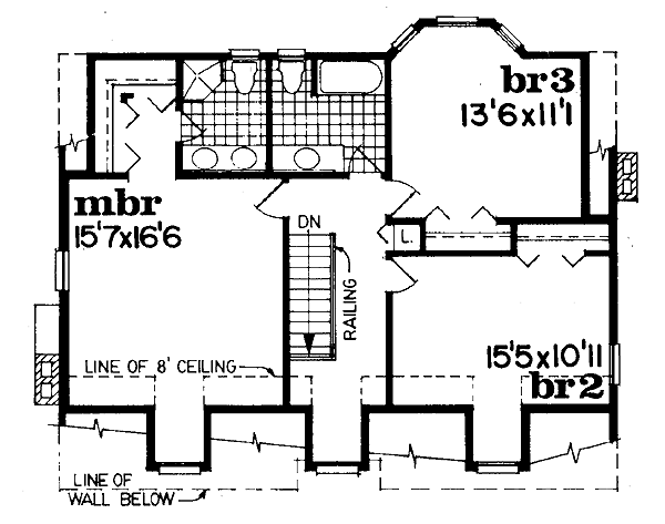 Colonial Floor Plan - Upper Floor Plan #47-155