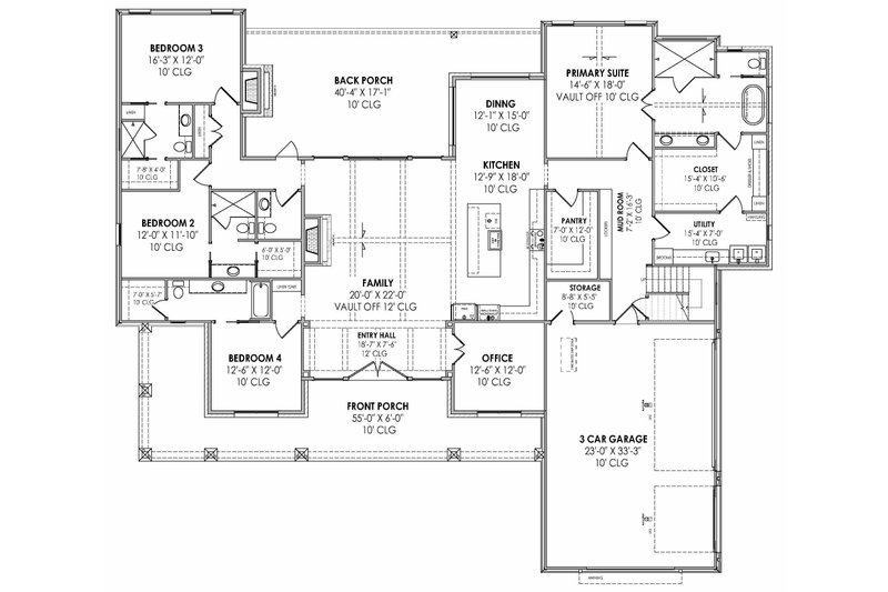 House Plan Design - Floor Plan - Main Floor for Farmhouse House Plan #1096-160 - 4 bed, 4.5 bath