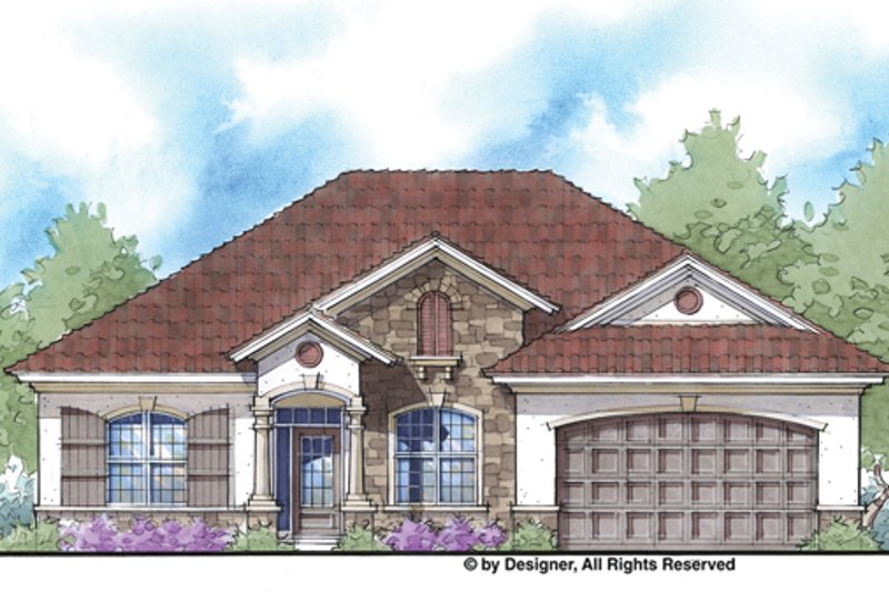 Architectural House Design - Exterior - Front Elevation 3 for Mediterranean House Plan #938-73 - 3 bed, 2 bath