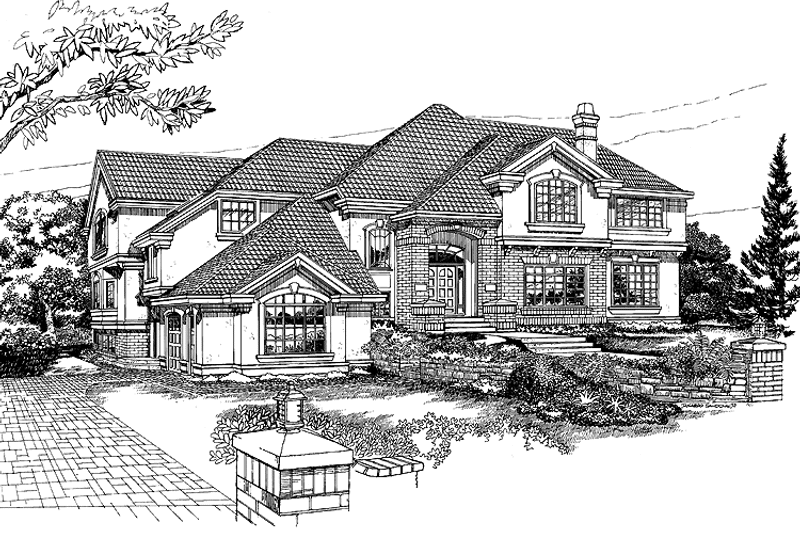 Home Plan - Exterior - Front Elevation 4 for Mediterranean House Plan #47-895 - 4 bed, 3 bath
